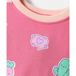 BUMZEE Looper Knit Full Sleeves Cactus & Heart Printed Sweatshirt - Pink image 3