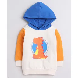 BUMZEE Looper Knit Full Sleeves Dino Printed Hooded Sweatshirt - Beige & Orange-picture-18