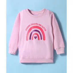 BUMZEE Looper Knit Full Sleeves Glitter Rainbow Printed Sweatshirt - Baby Pink-picture-35