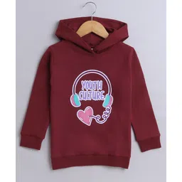 BUMZEE Looper Knit Full Sleeves Graphic Printed Hooded Sweatshirt - Maroon-picture-29
