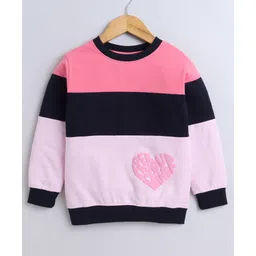 BUMZEE Looper Knit Full Sleeves Heart Printed Sweatshirt - Pink & Navy Blue-picture-24