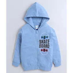 BUMZEE Looper Knit Full Sleeves Skate Board Printed Hooded Sweatjacket - Light Blue-picture-36