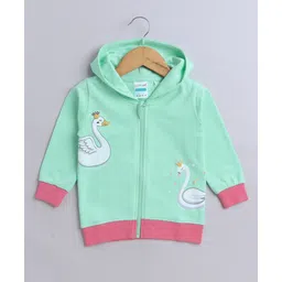 BUMZEE Looper Knit Full Sleeves Swan Printed Hooded Sweatjacket - Sea Green & Pink-picture-23