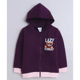 BUMZEE Looper Knit Full Sleeves Teddy Bear Printed Hooded Sweatjacket - Wine-picture-28