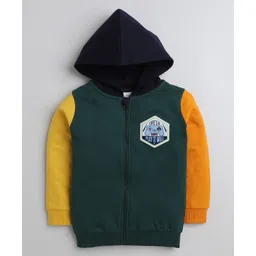 BUMZEE Looper Knit Full Sleeves Text Printed Hooded Sweatjacket - Dark Green-picture-13