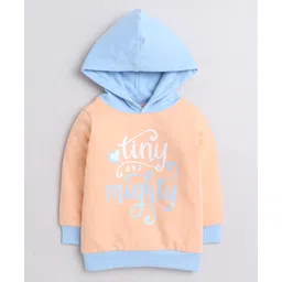 BUMZEE Looper Knit Full Sleeves Text Printed Hooded Sweatshirt - Peach & Blue-picture-24