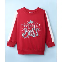 BUMZEE Looper Knit Full Sleeves Text Printed Sweatshirt With Sequin Detailing - Red-picture-21