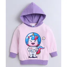 BUMZEE Looper Knit Full Sleeves Unicorn Printed Hooded Sweatshirt - Pink & Purple-picture-26