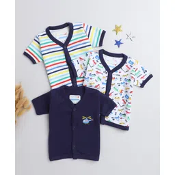 BUMZEE Pack Of 3 Half Sleeves Cars Printed & Striped Jhablas - Navy Blue & Multi Colour-picture-40