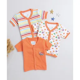 BUMZEE Pack Of 3 Half Sleeves Floral Printed & Striped Jhablas - Orange & White-picture-19