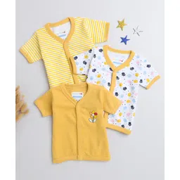 BUMZEE Pack Of 3 Half Sleeves Paws Printed & Striped Jhablas - Yellow & White-picture-18