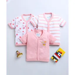 BUMZEE Pack Of 3 Half Sleeves Striped & Bunny Printed Jhablas - Peach & White-picture-23