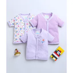 BUMZEE Pack Of 3 Half Sleeves Striped & Floral Printed Jhablas - White & Lavender Purple-picture-17