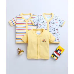BUMZEE Pack Of 3 Half Sleeves Striped & Vehicles Printed Jhablas - Sky Blue & Yellow-picture-28