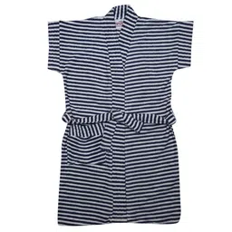 BUMZEE Terry Cotton Woven Half Sleeves Bathrobe with Stripe Design - Navy Blue & White-picture-10