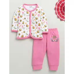 BUMZEE White Pink Baby Girls Full Sleeves Jabla Pyjama Set Age - 0-3 Months-picture-22