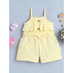 Bumzee Yellow Cotton Solid Jumpsuit With Belt for Girls-picture-20