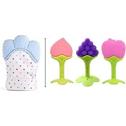 Bunnies Baby Teether Mittens Gloves with Fruit Shape Chew Toy for Newborn, Infant & Toddlers | Silicone Teething Gloves for 3-36 Months | Soft Teething Toys for 0-12 Months Baby Boys & Girls. (1 GLOVE + 3 Fruit Teether)-picture-25