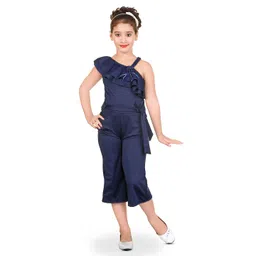 BURBN Girls One Shoulder Waist Tie-Ups Ruffles Basic Jumpsuit-picture-49