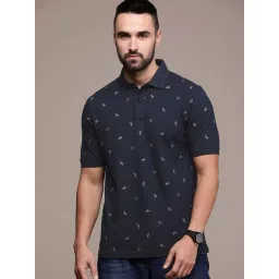 Burnt Umber Navy Regular Fit Printed Polo T-Shirt-picture-12