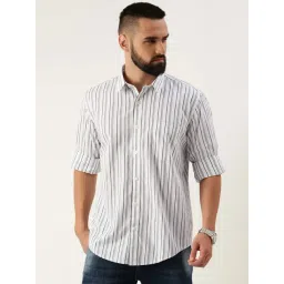 Burnt Umber White Regular Fit Striped Shirt-picture-31