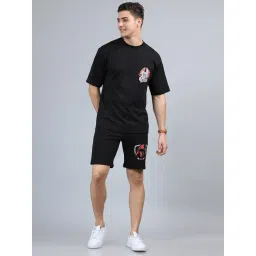 Bushirt Black Loose Fit Printed Cotton T-Shirt & Shorts Set-picture-38
