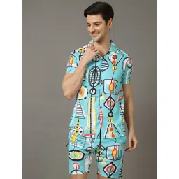 Bushirt Blue Regular Fit Printed Shirt & Shorts Set-picture-47
