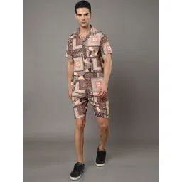 Bushirt Brown Regular Fit Printed Shirt & Shorts Set-picture-45