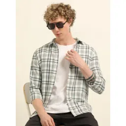 Bushirt Cream 100% Cotton Checked Shirt-picture-35
