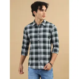 Bushirt Dark Green Cotton Polyblend Regular Fit Checks Casual Shirt-picture-38