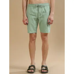 Bushirt Green Linen Regular fit Solid Shorts-picture-47