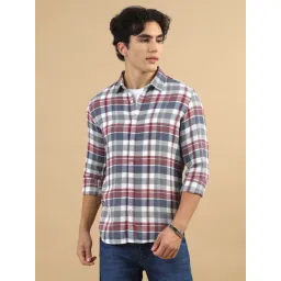 Bushirt Imperial Red Cotton Polyblend Regular Fit Checks Casual Shirt-picture-27