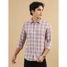 Bushirt Light Taupe Cotton Polyblend Regular Fit Checks Casual Shirt-picture-10