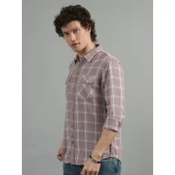 Bushirt Light Taupe Regular Fit Check Cotton Shirt image 3