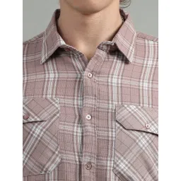 Bushirt Light Taupe Regular Fit Check Cotton Shirt image 4
