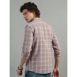 Bushirt Light Taupe Regular Fit Check Cotton Shirt image 2
