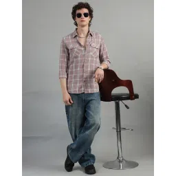 Bushirt Light Taupe Regular Fit Check Cotton Shirt image 5