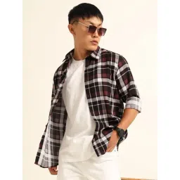 Bushirt Maroon 100% Cotton Checked Shirt-picture-40