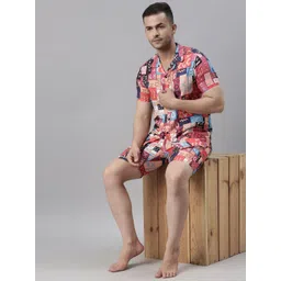 Bushirt Men Blue & Red Printed Night suit image 5