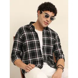 Bushirt Men Classic Fit Checked Spread Collar Cotton Casual Shirt-picture-10