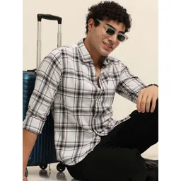 Bushirt Men Classic Fit Checked Spread Collar Cotton Casual Shirt image 1