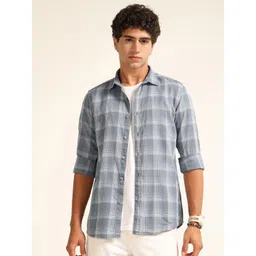 Bushirt Men Classic Fit Checked Spread Collar Pure Cotton Casual Shirt-picture-13