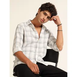 Bushirt Men Classic Fit Checked Spread Collar Pure Cotton Casual Shirt-picture-14