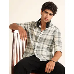 Bushirt Men Classic Fit Checked Spread Collar Pure Cotton Casual Shirt-picture-12