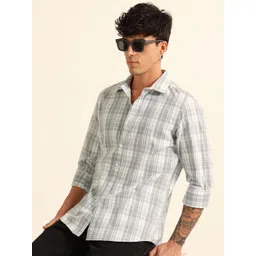 Bushirt Men Classic Fit Tartan Checked Spread Collar Cotton Casual Shirt-picture-19