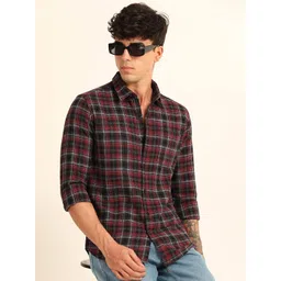 Bushirt Men Classic Fit Tartan Checked Spread Collar Cotton Casual Shirt-picture-21