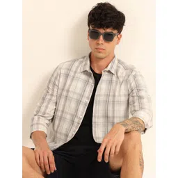 Bushirt Men Classic Fit Tartan Checked Spread Collar Cotton Casual Shirt-picture-18