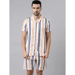 Bushirt Men Orange & Off White Striped Night suit-picture-34