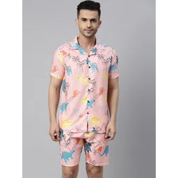 Bushirt Men Peach-Coloured & Blue Printed Night suit-picture-27