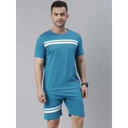 Bushirt Men Teal & White Striped Pure Cotton Night Suit-picture-29